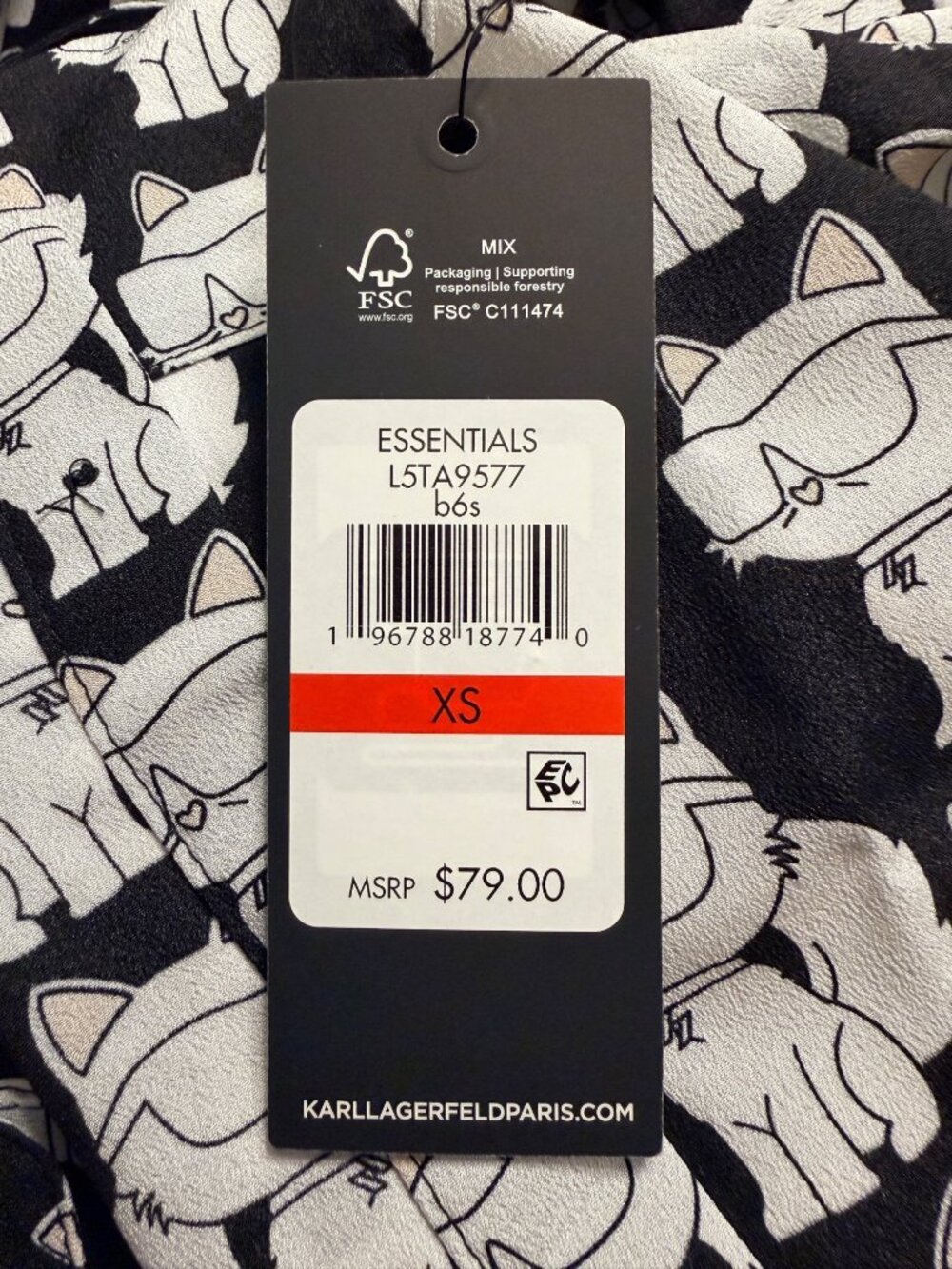 Karl Lagerfeld Paris Choupette Cat Print Button Front Blouse Shirt BlackWhite XS - Picture 6 of 10